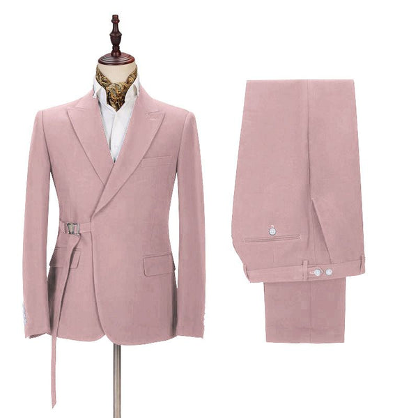Chic Pink Men's Casual Suit for Prom Buckle Button Formal Groomsmen Suit for Wedding-Ballbella