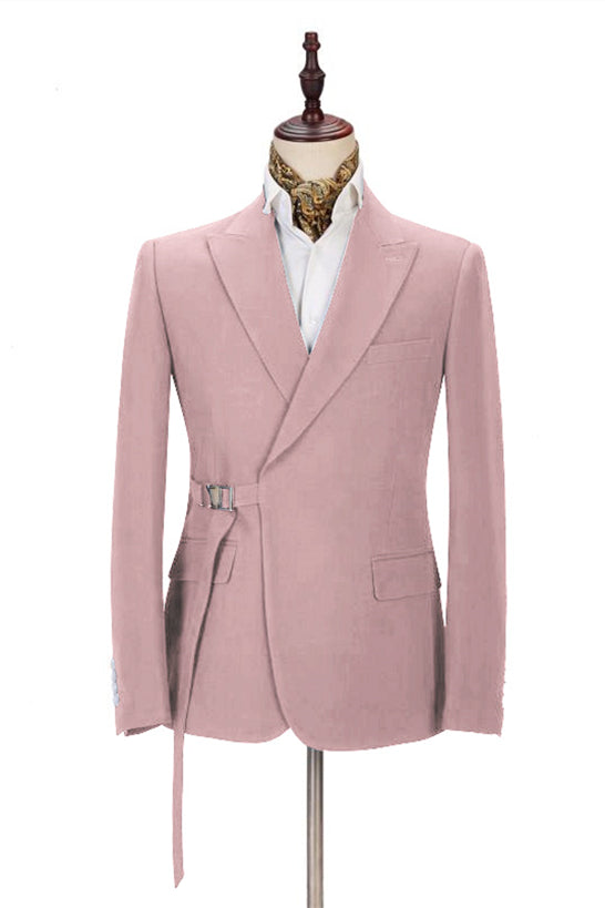Chic Pink Men's Casual Suit for Prom Buckle Button Formal Groomsmen Suit for Wedding