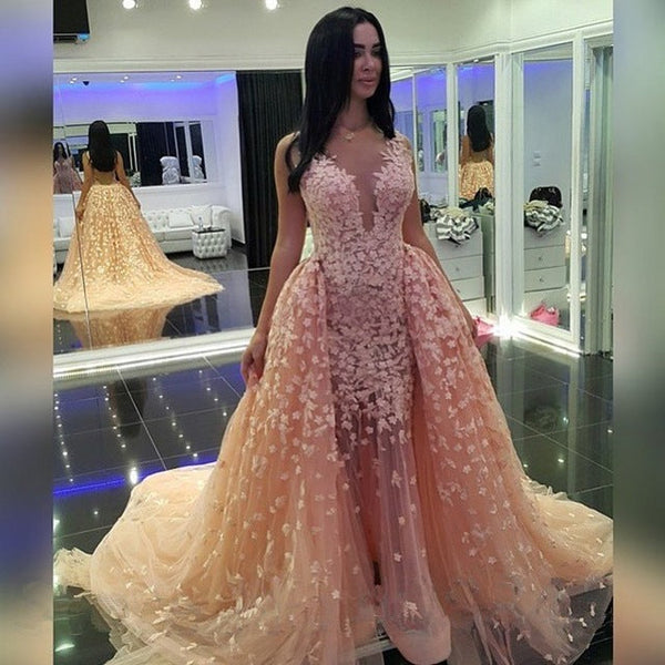 Customizing this New Arrival Chic Pink Mermaid Puffy Formal Dresses,Detachable Train Dubai Arabic Evening Dresses on Ballbella. We offer extra coupons,  make Prom Dresses, Evening Dresses in cheap and affordable price. We provide worldwide shipping and will make the dress perfect for everyone.