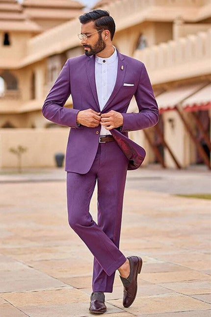 Chic Purple Slim Fit Notched Lapel Bespoke Prom Outfits for Men-Ballbella