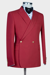 Chic Red Peaked Lapel Slim Fit Prom Suits for Men-Ballbella