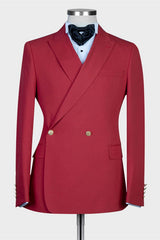 Chic Red Peaked Lapel Slim Fit Prom Suits for Men-Ballbella