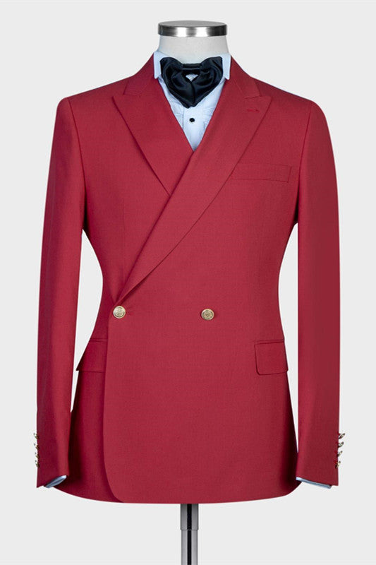Chic Red Peaked Lapel Slim Fit Prom Suits for Men-Ballbella