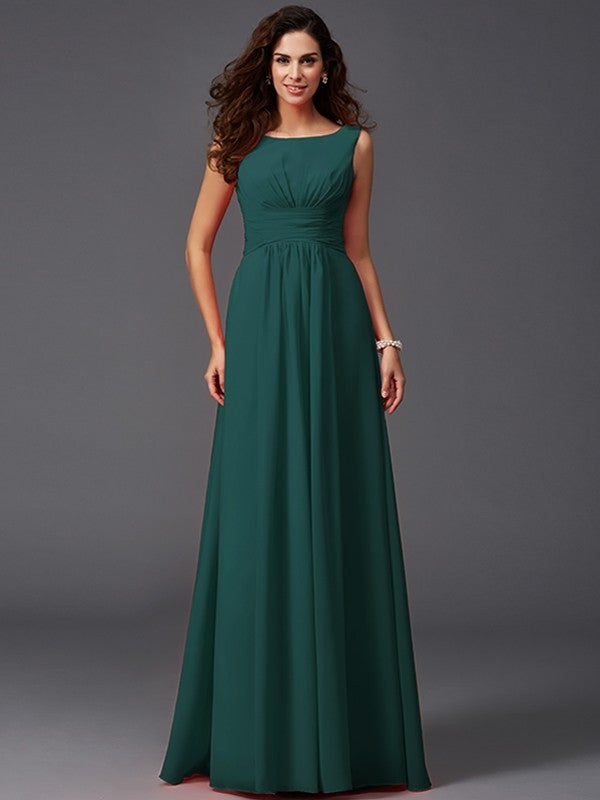 Chic Ruffles Sleeveless Long Chiffon Bridesmaid Dresses-Ballbella
