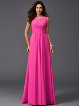 Chic Ruffles Sleeveless Long Chiffon Bridesmaid Dresses-Ballbella
