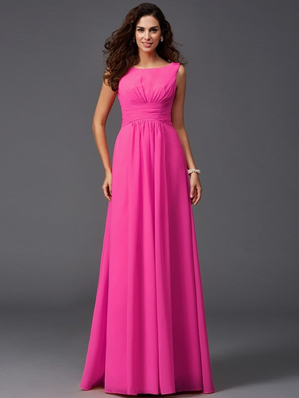 Chic Ruffles Sleeveless Long Chiffon Bridesmaid Dresses-Ballbella