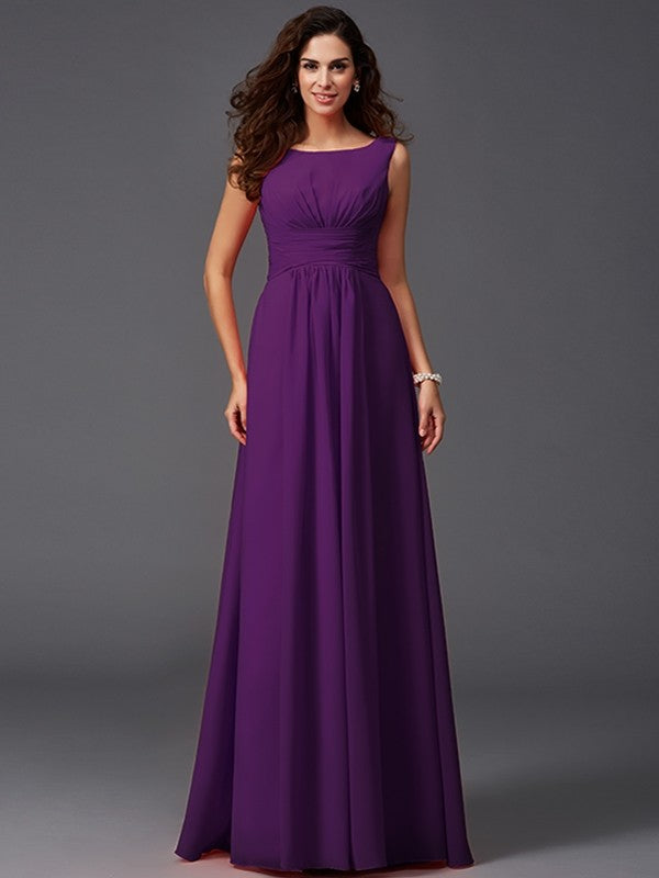 Chic Ruffles Sleeveless Long Chiffon Bridesmaid Dresses-Ballbella