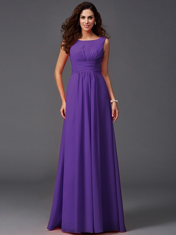 Chic Ruffles Sleeveless Long Chiffon Bridesmaid Dresses-Ballbella