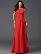 Chic Ruffles Sleeveless Long Chiffon Bridesmaid Dresses-Ballbella
