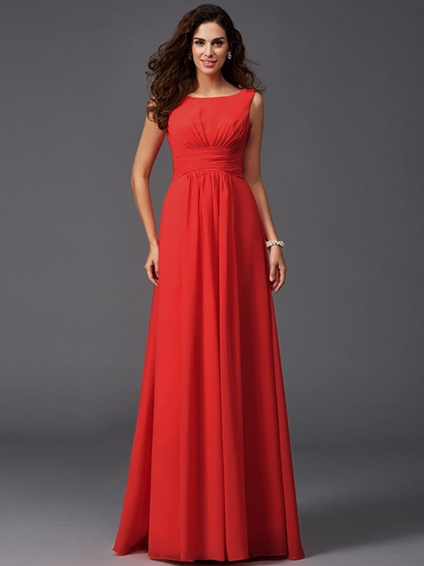 Chic Ruffles Sleeveless Long Chiffon Bridesmaid Dresses-Ballbella