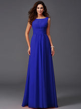 Chic Ruffles Sleeveless Long Chiffon Bridesmaid Dresses-Ballbella