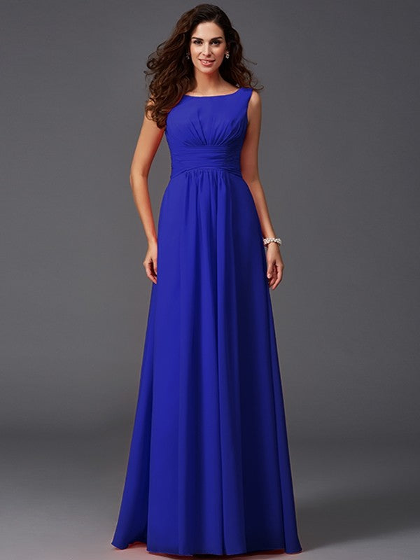 Chic Ruffles Sleeveless Long Chiffon Bridesmaid Dresses-Ballbella