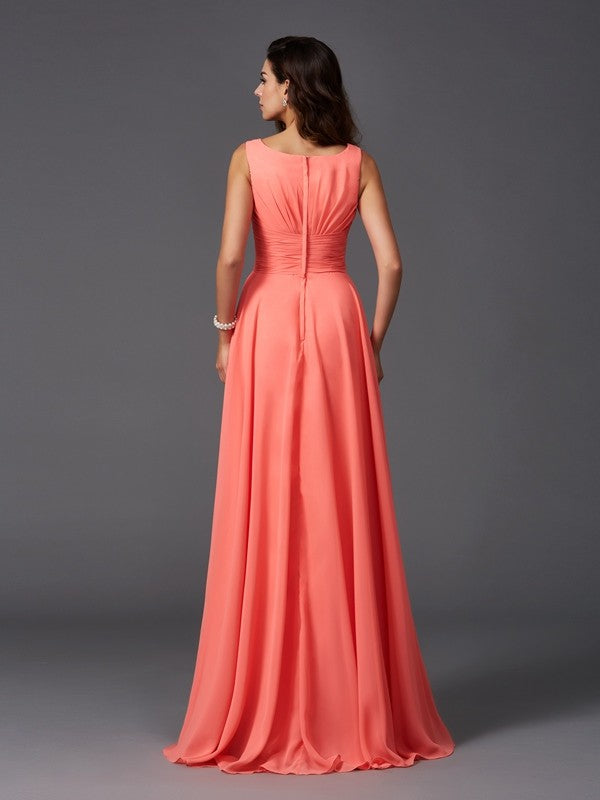 Chic Ruffles Sleeveless Long Chiffon Bridesmaid Dresses-Ballbella