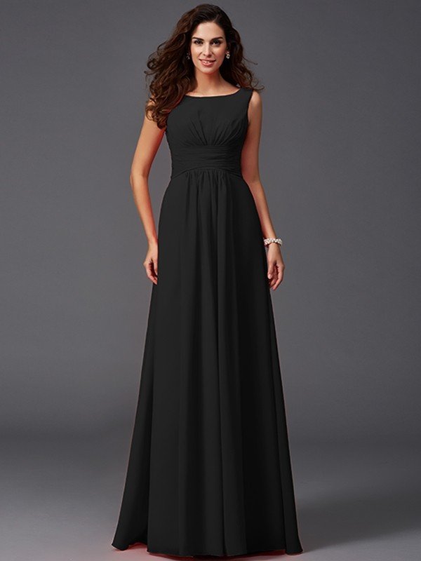 Chic Ruffles Sleeveless Long Chiffon Bridesmaid Dresses-Ballbella