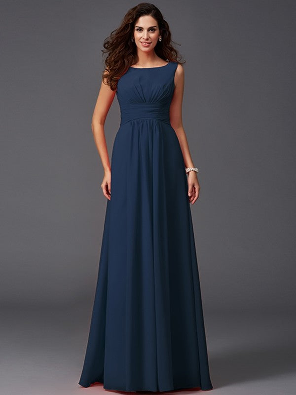 Chic Ruffles Sleeveless Long Chiffon Bridesmaid Dresses-Ballbella