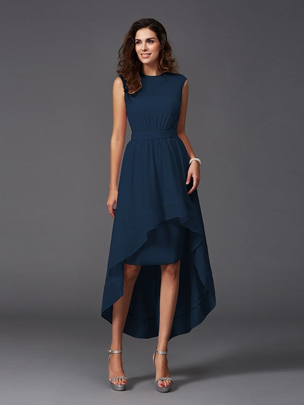 Chic Sash/Ribbon/Belt Sleeveless High Low Chiffon Bridesmaid Dresses Chic Sash/Ribbon/Belt Sleeveless High Low Chiffon Bridesmaid Dresses