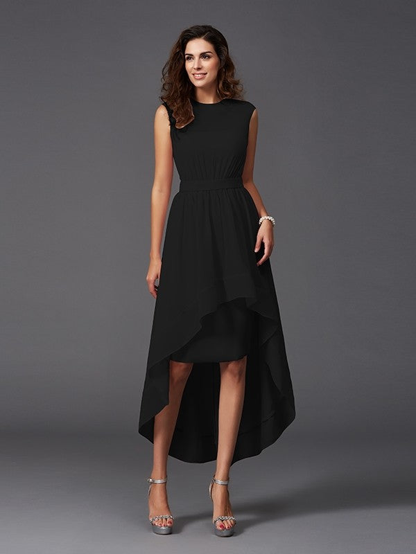 Chic Sash/Ribbon/Belt Sleeveless High Low Chiffon Bridesmaid Dresses-Ballbella