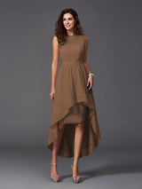 Chic Sash/Ribbon/Belt Sleeveless High Low Chiffon Bridesmaid Dresses-Ballbella