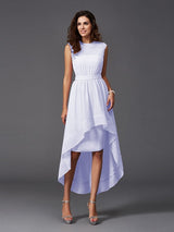 A-Line Charming Scoop Sash/Ribbon/Belt Sleeveless High Low Chiffon Bridesmaid Dresses