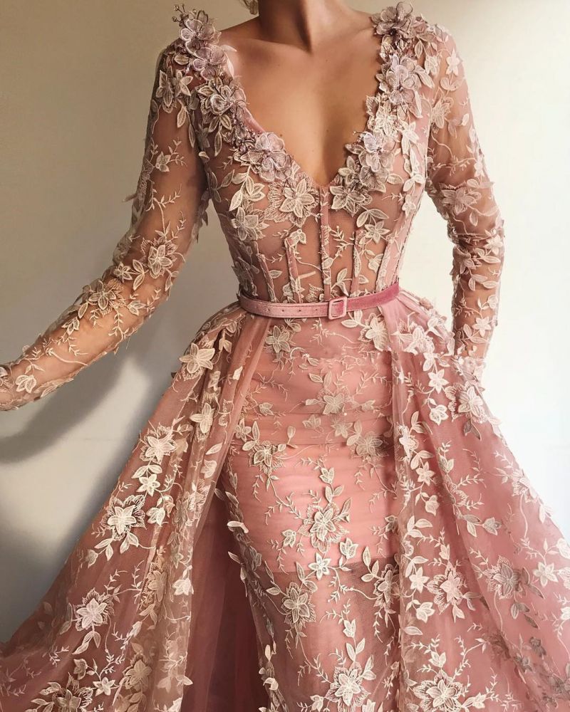 Easily attract others's attention with Ballbella Chic mermaid see though pink long prom dresses with mermaid design and fitting floor length hem. Click in the new prom dresses collection all in latest design with delicate details.