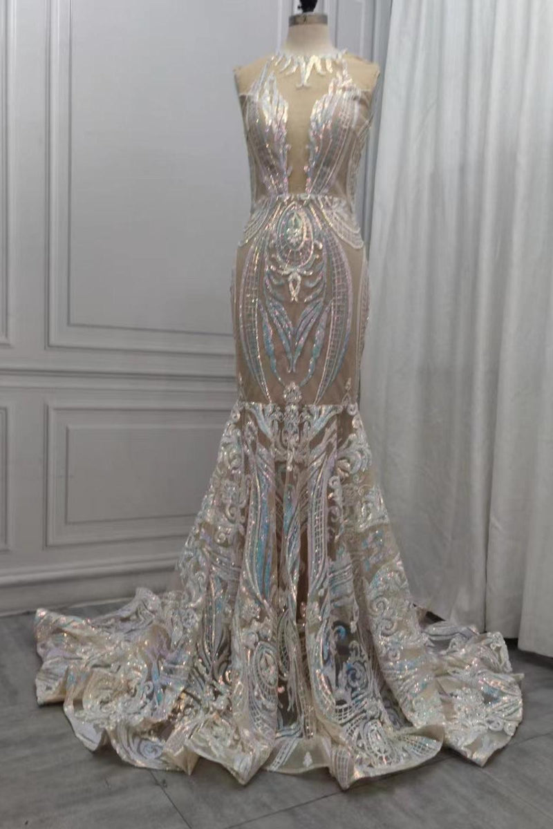 Chic Sequins Mermaid Prom Dresses Sparkle Evening Dresses On Sale-Ballbella