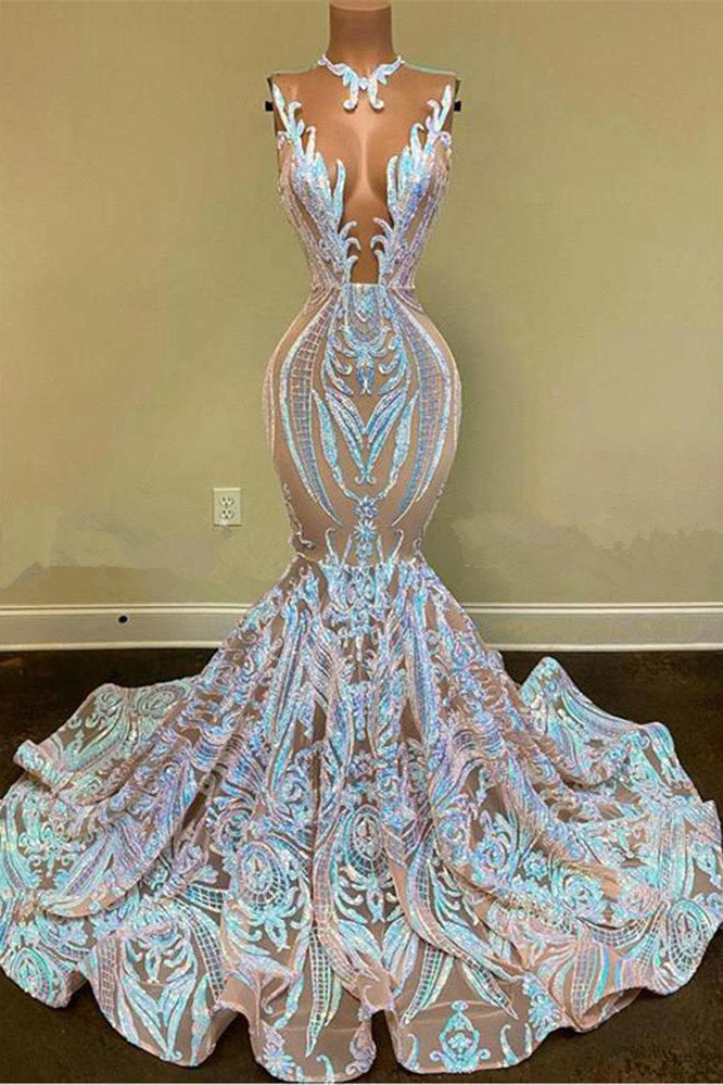 Chic Sequins Mermaid Prom Dresses Sparkle Evening Dresses On Sale-Ballbella