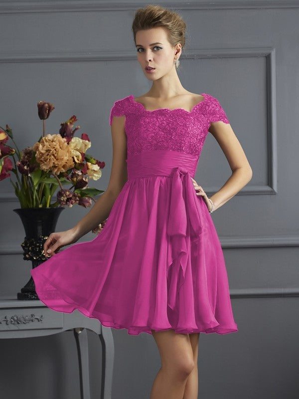 Chic Short Sleeves Lace Short Chiffon Bridesmaid Dresses Chic Short Sleeves Lace Short Chiffon Bridesmaid Dresses