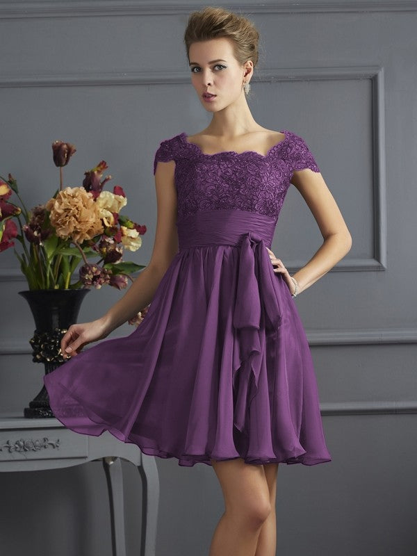 Chic Short Sleeves Lace Short Chiffon Bridesmaid Dresses Chic Short Sleeves Lace Short Chiffon Bridesmaid Dresses
