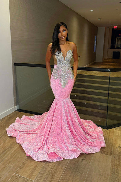Chic Sleeveless Mermaid Sequins Prom Dresses With Ruffles Long Ballbella Chic Sleeveless Mermaid Sequins Prom Dresses With Ruffles Long Ballbella