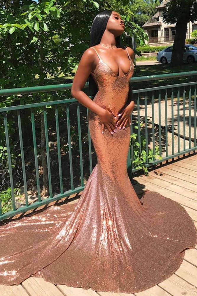 Ballbella offers Chic Spaghetti Sequins Mermaid Prom Party GownsCharming V-Neck evening Wear at a good price from Sequined to Mermaid Floor-length hem. Gorgeous yet affordable Sleeveless Prom Dresses, Evening Dresses.