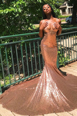 Chic Spaghetti Sequins Mermaid Prom Party GownsCharming V-Neck evening Wear-Ballbella
