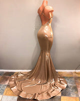 Ballbella offers Slim  Chic Spaghetti Strap Gold Prom Dress,  Sleeveless Prom Party Gowns at a good price from Stretch Satin to Mermaid Floor-length hem. Gorgeous yet affordable Sleeveless Prom Dresses, Evening Dresses.