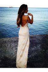 Chic Spaghetti Straps Split Evening Dresses Lace Sheath Summer Party Dress for Beach-Ballbella