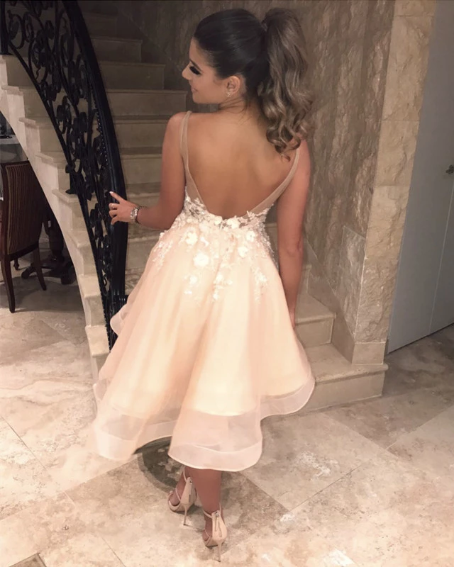 Take a look at Chic Spaghetti Straps V-neck Homecoming Dress Chic Appliques Flowers Short Homecoming Dress at Ballbella,  you will be surprised by the delicate design and service. Extra free coupons,  come and get today.