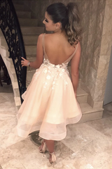 Chic Spaghetti Straps V-neck Homecoming Dress Chic Appliques Flowers Short Homecoming Dress-Ballbella