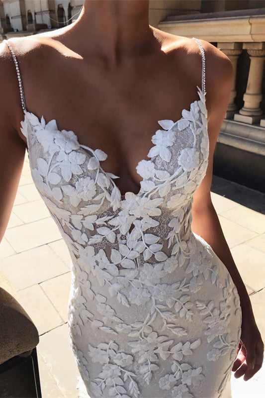 Ballbella offers new Chic Spaghetti Straps V-neck Lace Prom Dresses|Long Sleevesless Floor Length Evening Gown at a cheap price. It is a gorgeous Mermaid Prom Dresses in Lace,  which meets all your requirement.
