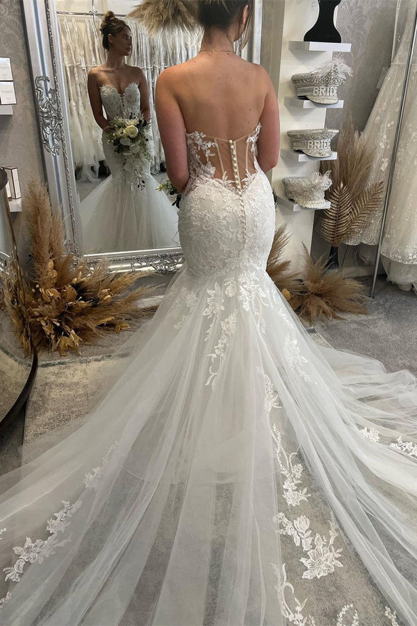 Chic Sweetheart Sleeveless Mermaid Wedding Dress with Lace-Ballbella