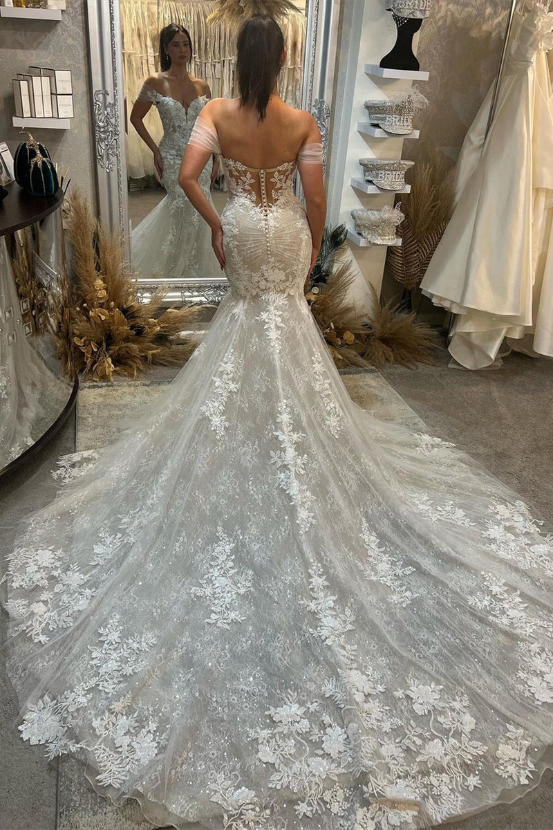 Chic Sweetheart Sleeveless Off-the-Shoulder Lace Wedding Dress-Ballbella