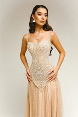 Chic Sweetheart Spaghetti-Straps Sleeveless Tulle Prom Dresses A-Line With Gem-Ballbella