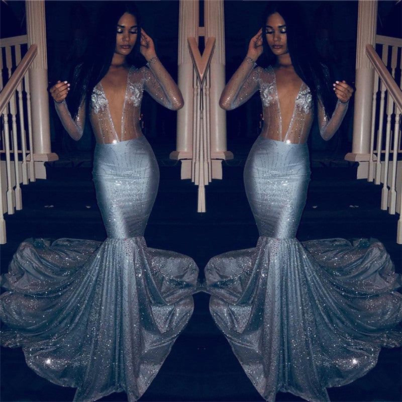 Customizing this New Arrival Chic V-neck Charming Sequins Long Sleeves Prom Dresses Mermaid Sheer Tulle Evening Gowns on Ballbella. We offer extra coupons,  make Prom Dresses in cheap and affordable price. We provide worldwide shipping and will make the dress perfect for everyone.