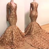 Wanna Prom Dresses, Real Model Series in Mermaid style,  and delicate Appliques work? Ballbella has all covered on this elegant Chic V-neck Elegant Long Sleeves Gold Sparkle Appliques Prom Party Gowns| Fit and Flare Flowers Real Prom Party Gowns.