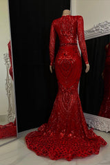 Chic V-Neck Long Sleeves Mermaid Prom Dresses Sheath Long With Zipper-Ballbella