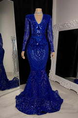 Chic V-Neck Long Sleeves Mermaid Prom Dresses Sheath Long With Zipper-Ballbella