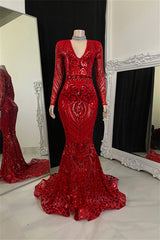 Chic V-Neck Long Sleeves Mermaid Prom Dresses Sheath Long With Zipper-Ballbella