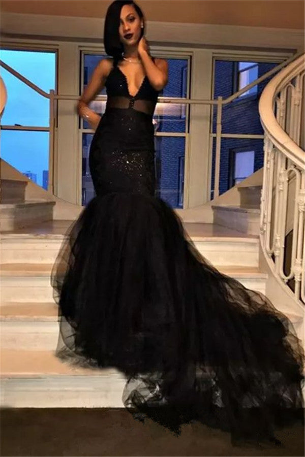 Ballbella custom made this black mermaid v-neck prom Prom Party Gownsin high quality,  we sell dresses On Sale all over the world. Also,  extra discount are offered to our customers. We will try our best to satisfy everyone and make the dress fit you well.