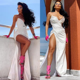 Chic White Sweetheart Long Prom Dress With Slit On Sale-Ballbella