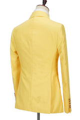 Chic Yellow Double Breasted Peaked Lapel Slim Fit Bespoke Men Suits-Ballbella