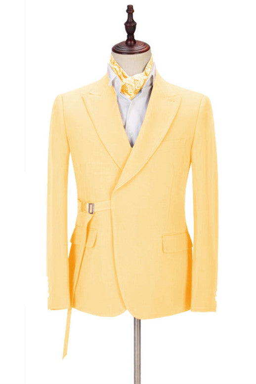 Chic  Yellow Peaked Lapel Slim Fit Men's Prom Suits