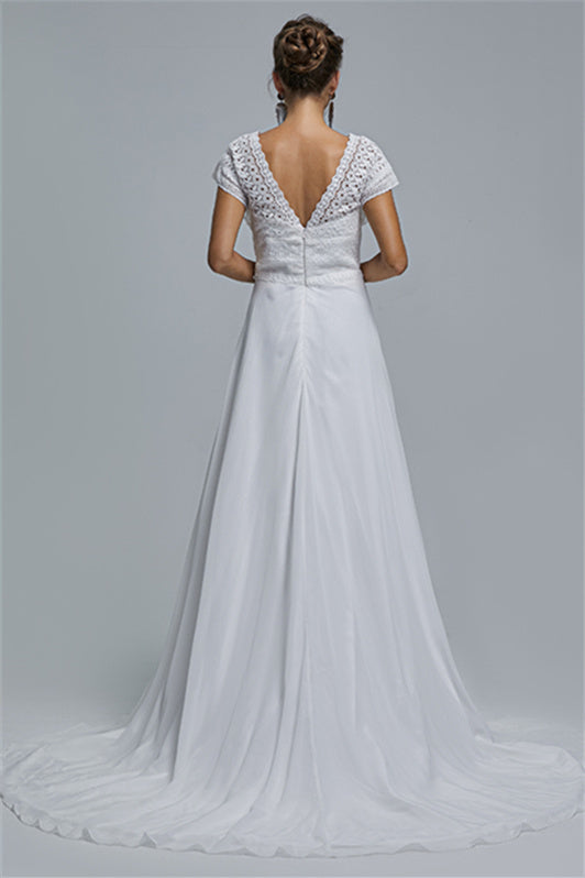 Chiffon A-line Portrait V-neck Applique Floor-length Sleeveless Wedding Dress Cover-Ballbella