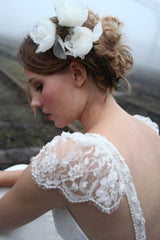 Chiffon A Line Sleeveless V neck Floor Length Lace Wedding Dresses-Ballbella